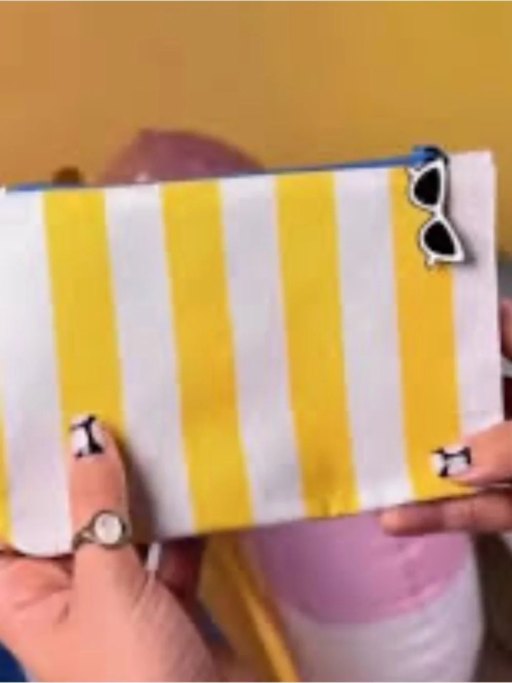 Yellow Ipsy New & White Striped Cosmetic summer Glam Pouch